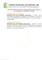 10ª Reunião Extraordinária da Câmara Municipal de Cristina a ser realizada às 18h do dia 11/05/2026