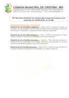 26ª Reunião Ordinária da Câmara Municipal de Cristina a ser realizada às 19h do dia 06/04/2026