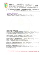 28ª Reunião Ordinária da Câmara Municipal de Cristina a ser realizada às 19h do dia 04/05/2026