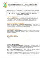 29ª Reunião Ordinária da Câmara Municipal de Cristina a ser realizada às 19h do dia 18/05/2026