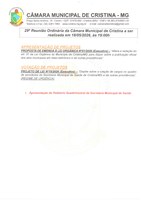 29ª Reunião Ordinária da Câmara Municipal de Cristina a ser realizada às 19h do dia 18/05/2026