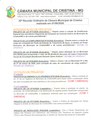 30ª Reunião Ordinária da Câmara Municipal de Cristina a ser realizada às 19h do dia 01/06/2026