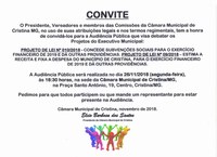 Audiência Pública discutirá Subvenções Sociais e Receita/Despesa para 2019 na Câmara Municipal