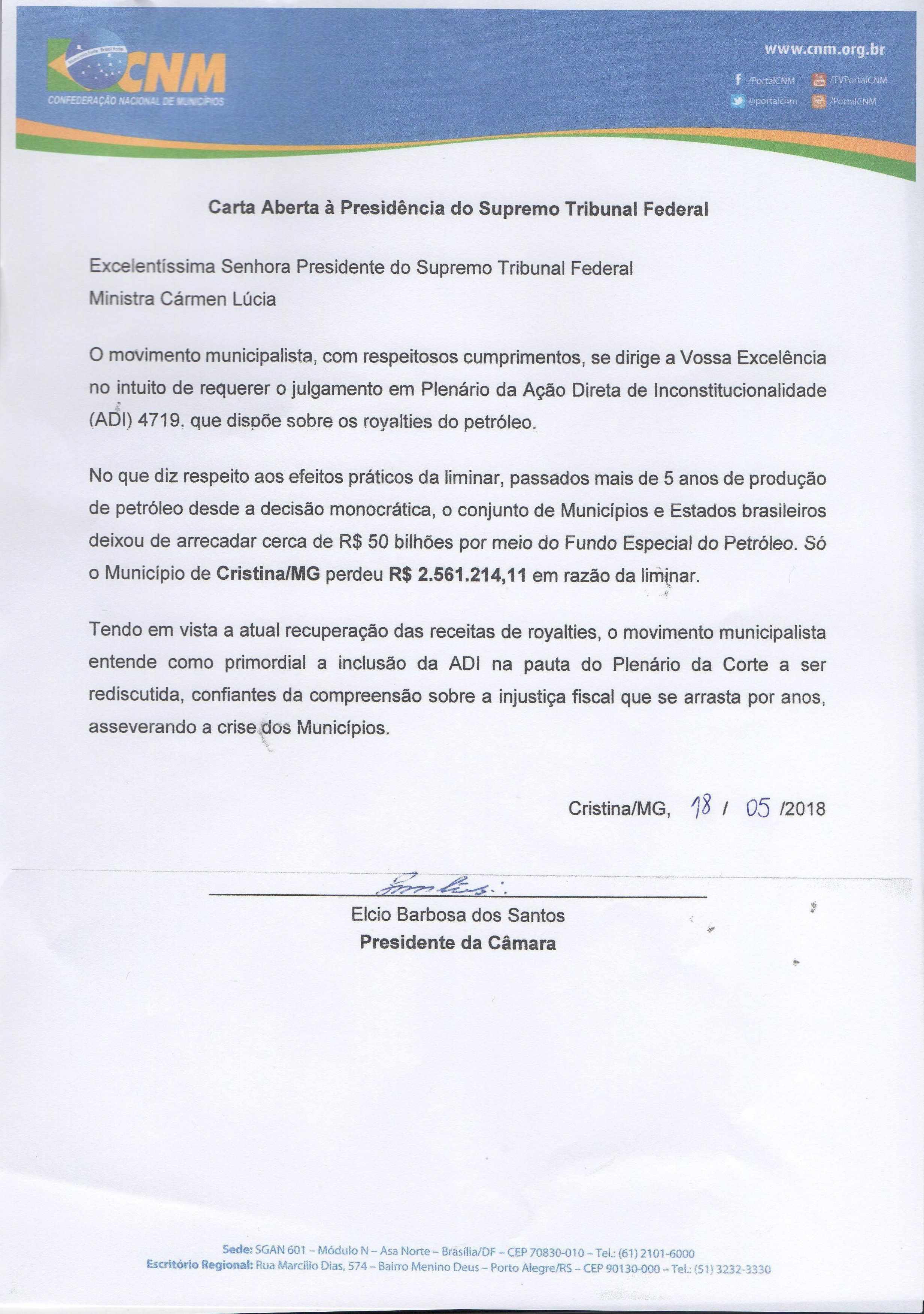Carta Aberta à Presidência do Supremo Tribunal Federal