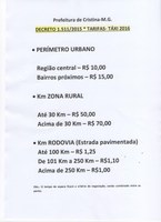 Informe de tarifas a serem aplicadas pelos taxistas no município de Cristina-MG, conforme Decreto 1.511/2015 da Prefeitura Municipal