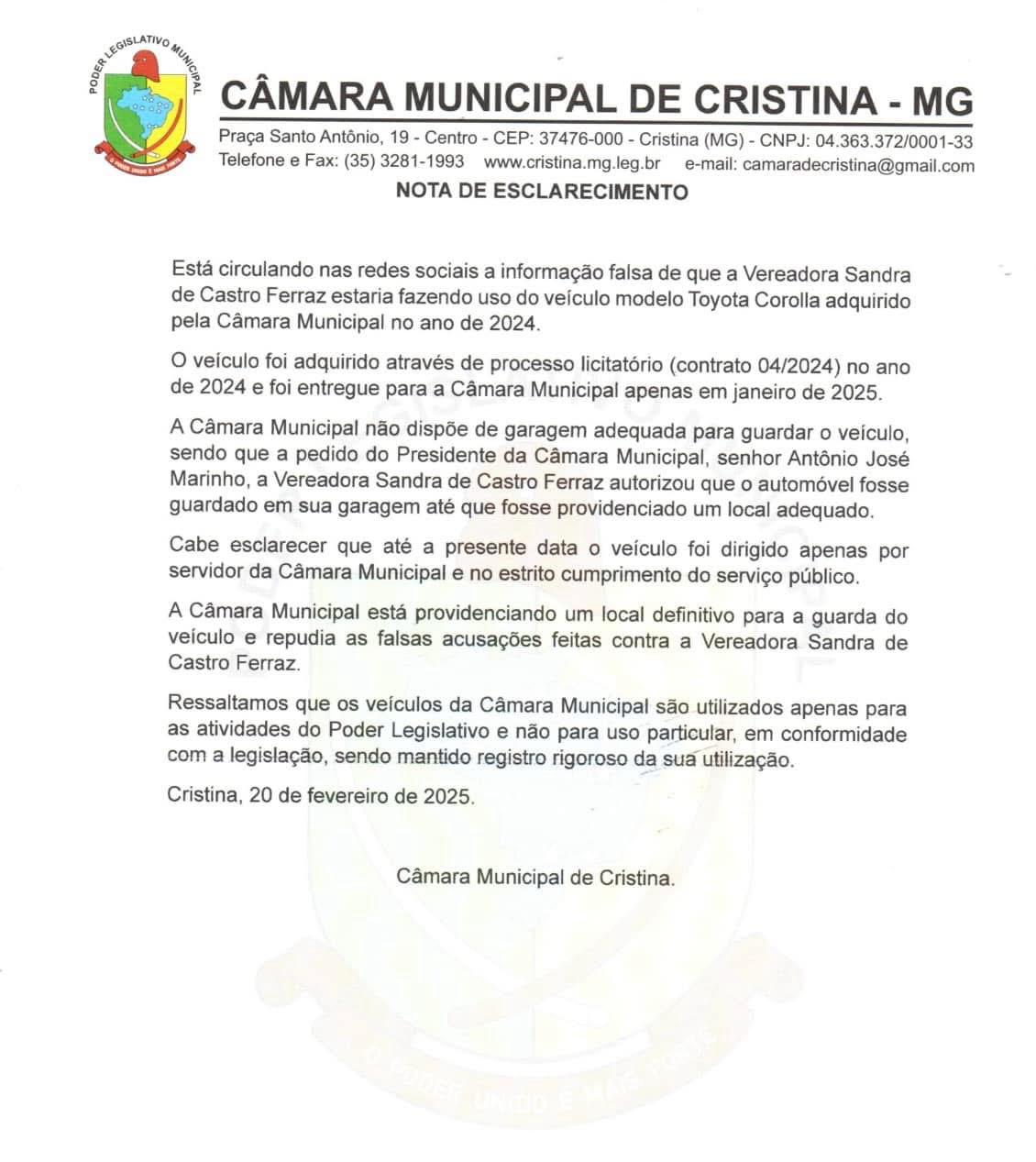 NOTA DE ESCLARECIMENTO